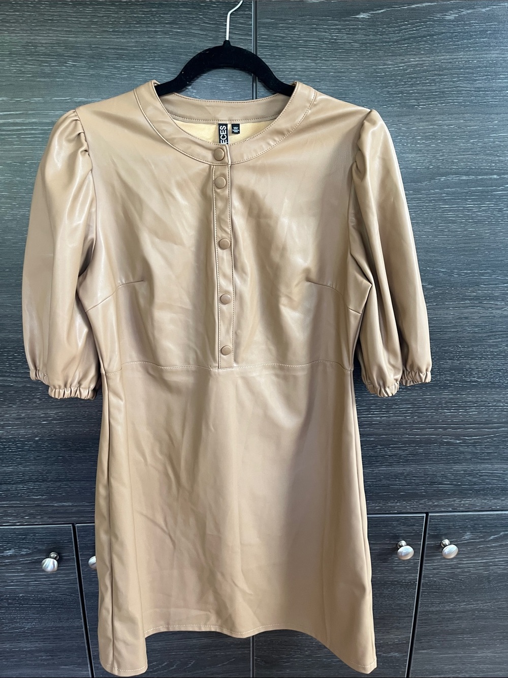 Pieces Faux Camel Leather Dress L
